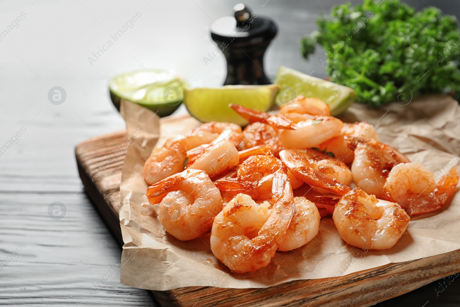 Photo of Delicious fried shrimps on table, closeup