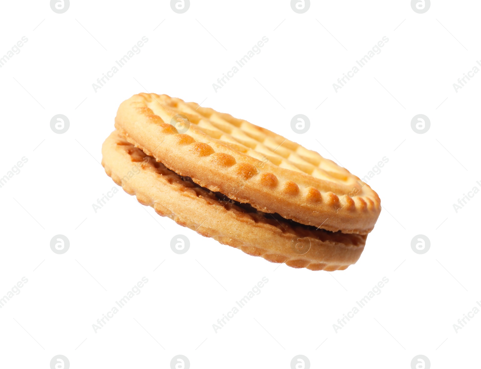 Photo of One tasty sandwich cookie isolated on white