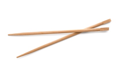 Chopsticks made of bamboo on white background