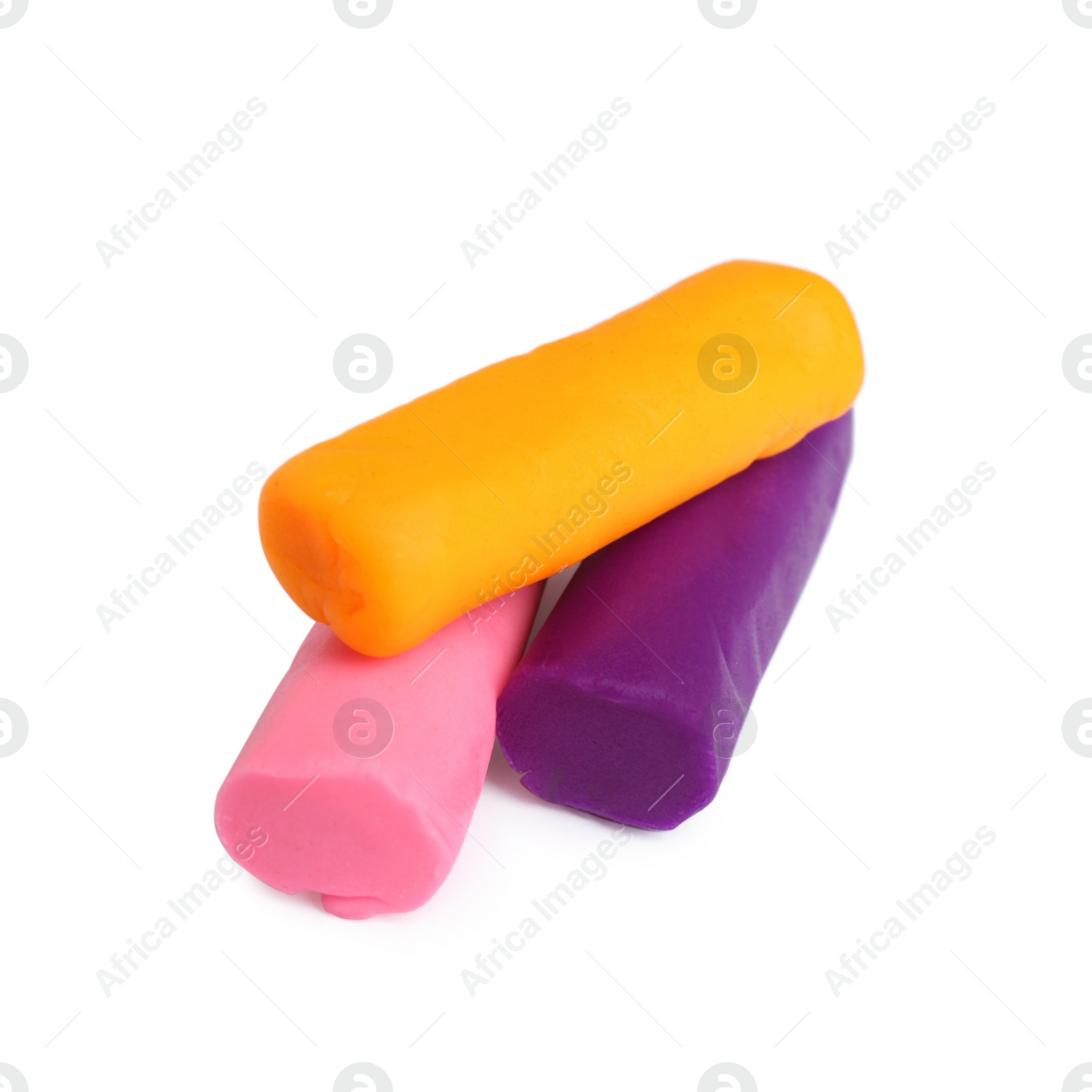 Photo of Different color play dough on white background