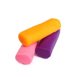 Photo of Different color play dough on white background