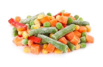 Mix of different frozen vegetables isolated on white