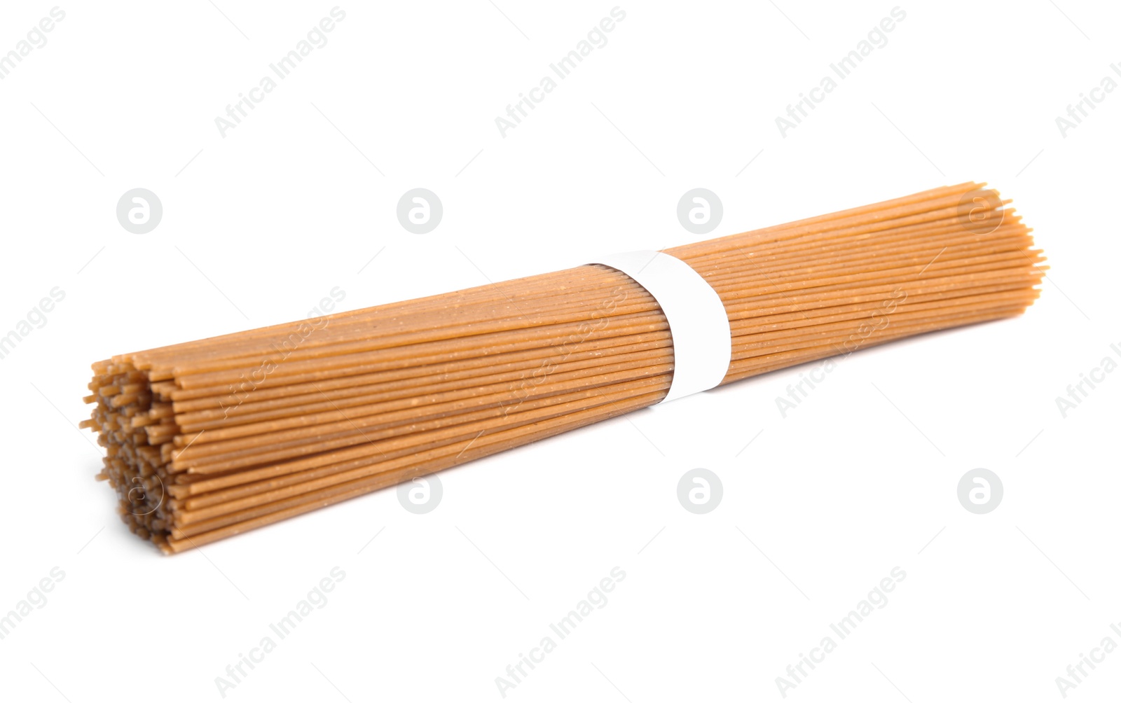 Photo of Uncooked buckwheat noodles isolated on white. Japanese cuisine