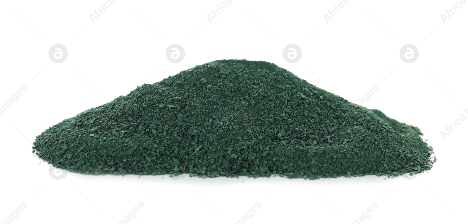 Photo of Heap of spirulina algae powder on white background