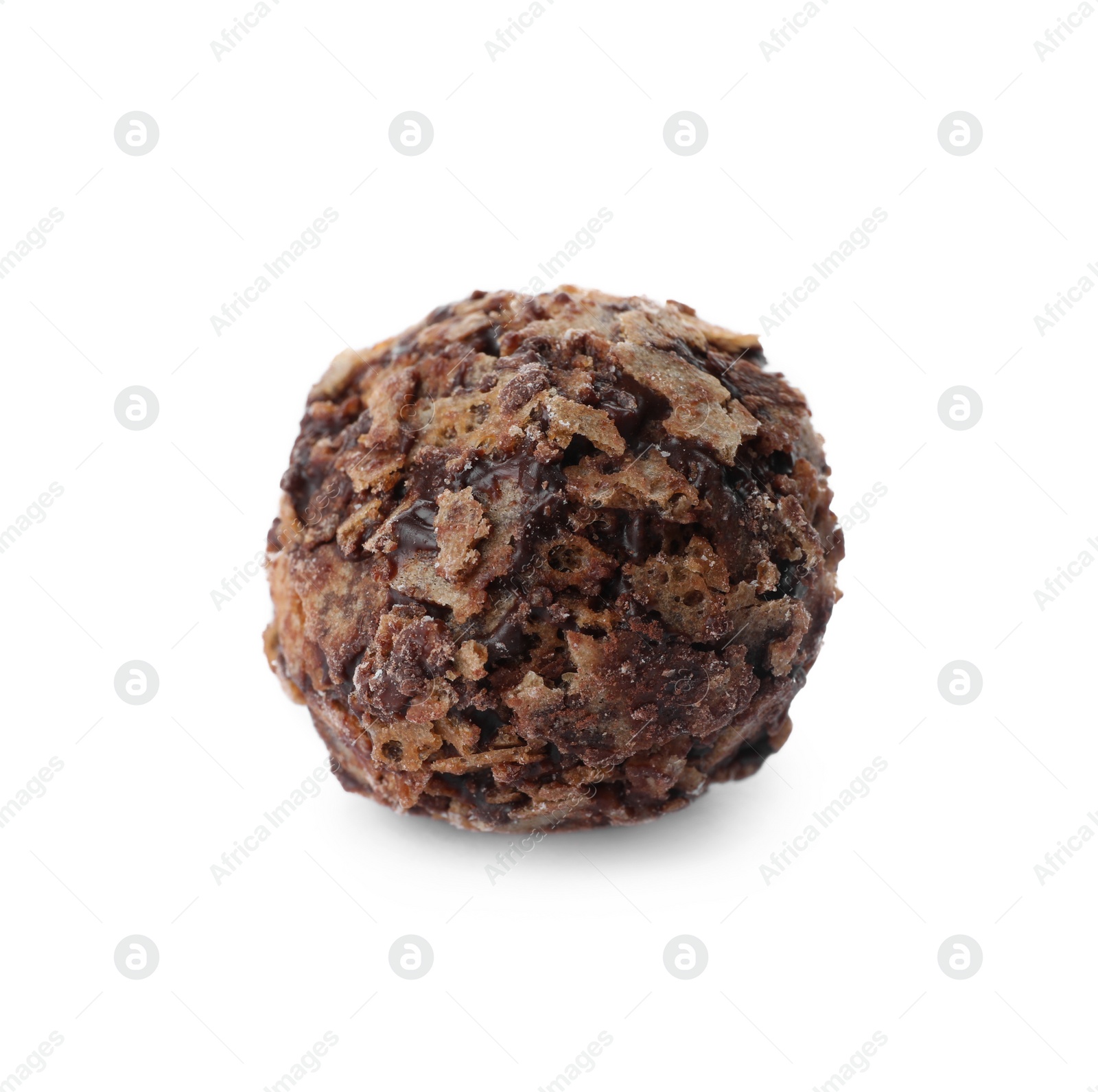 Photo of Delicious chocolate candy with waffle crumbles isolated on white