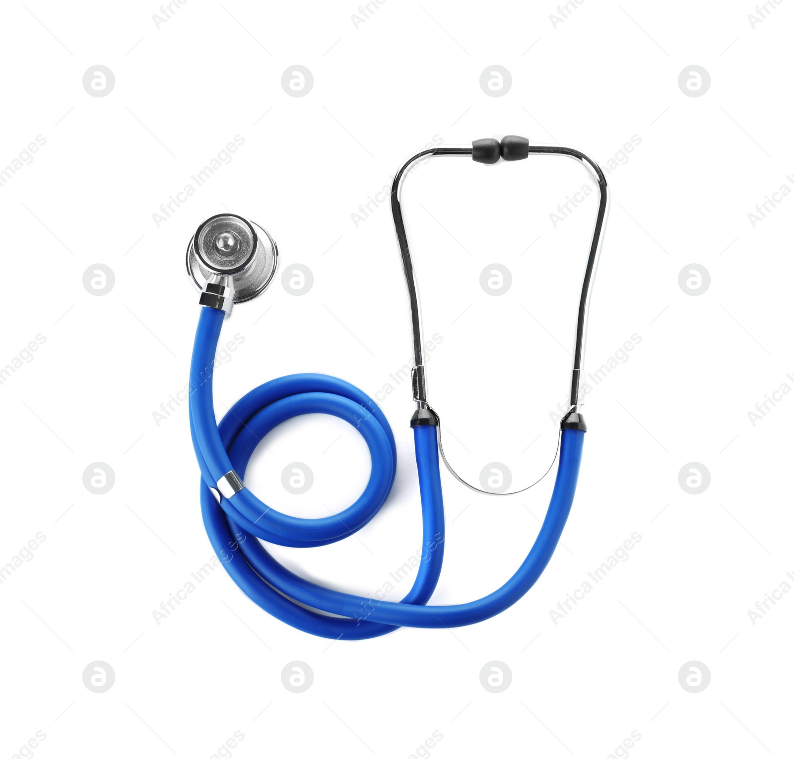 Photo of Modern stethoscope on white background. Medical device