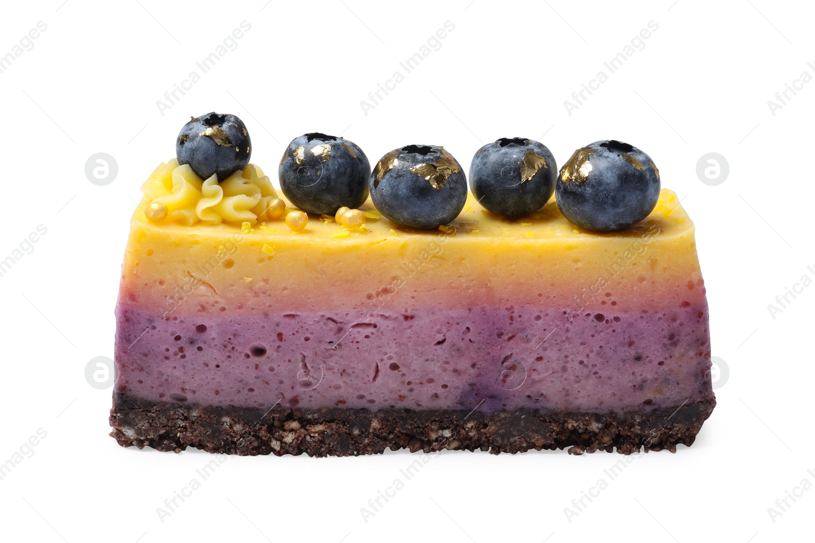 Photo of Delicious cheesecake with blueberry isolated on white