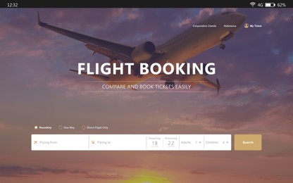 Image of Online flight booking website interface with information