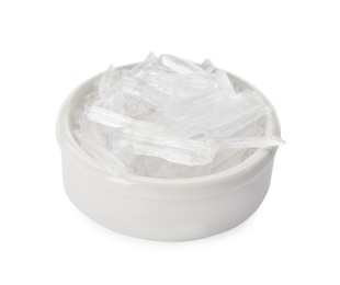 Photo of Menthol crystals in bowl on white background