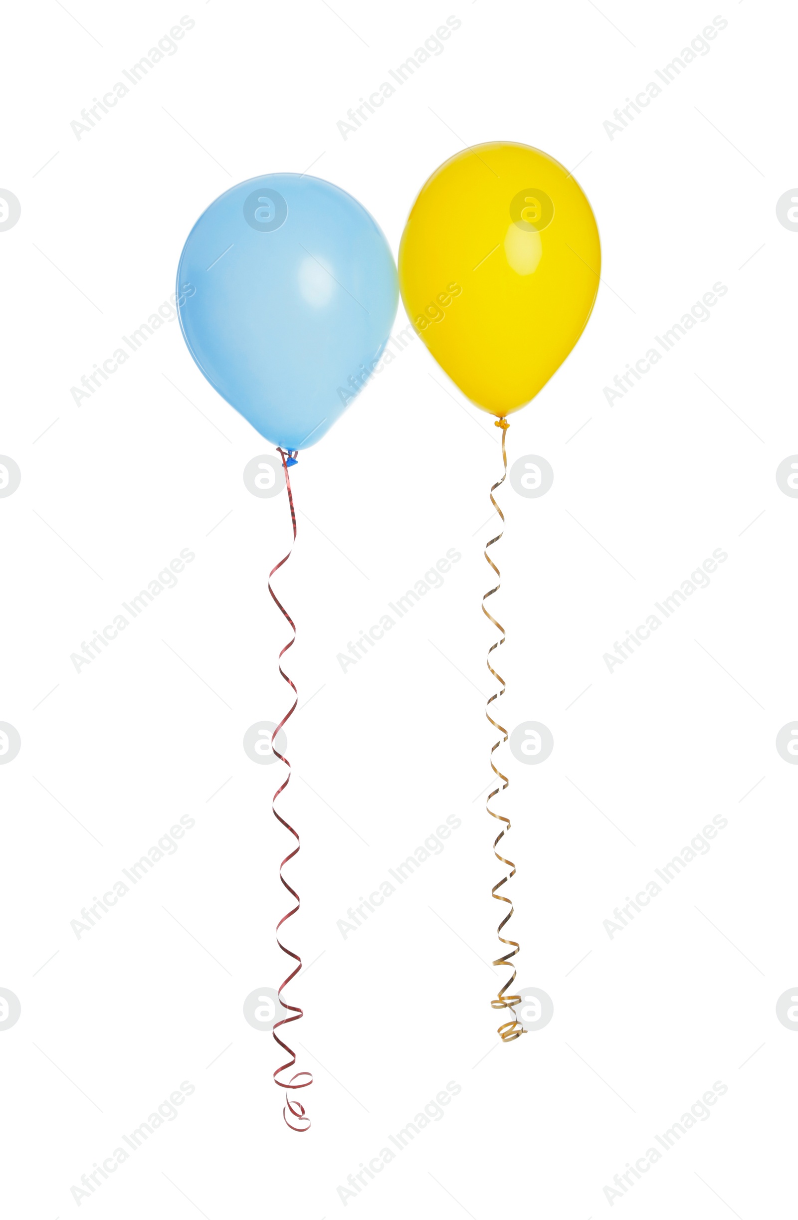 Photo of Colorful balloons on white background. Party time