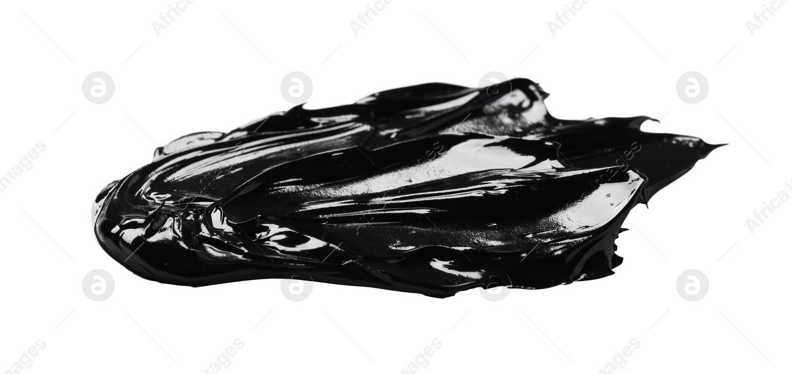 Photo of Smear of black glossy paint on white background