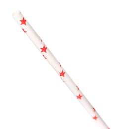 Photo of One paper straw with red stars for drinking isolated on white