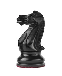 Photo of Black knight isolated on white. Chess piece