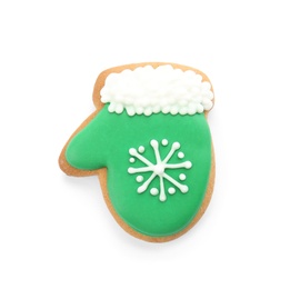 Photo of Tasty homemade Christmas cookie on white background