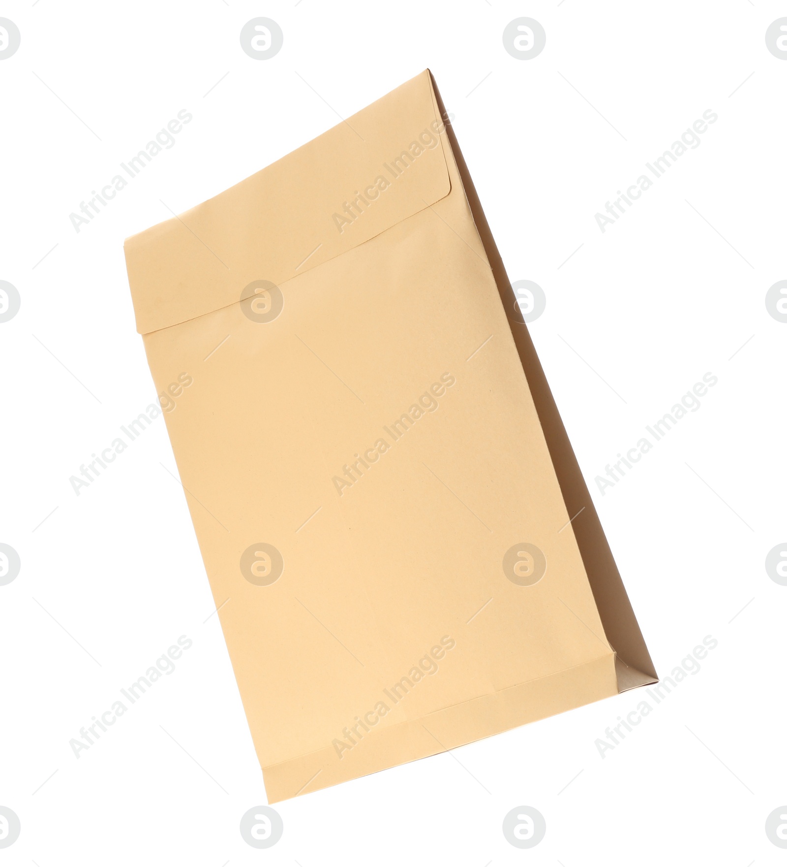 Photo of Kraft paper envelope isolated on white. Mail service