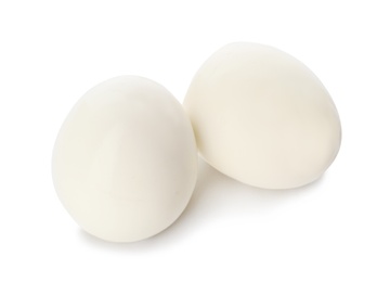 Whole hard boiled eggs on white background