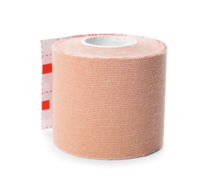 Medical sticking plaster roll on white background