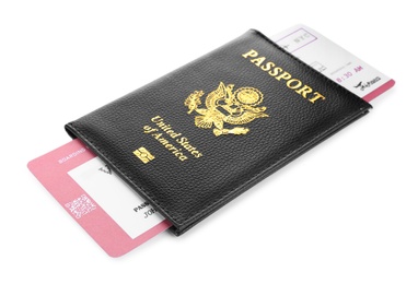 Photo of Passport and ticket isolated on white. Travel agency concept