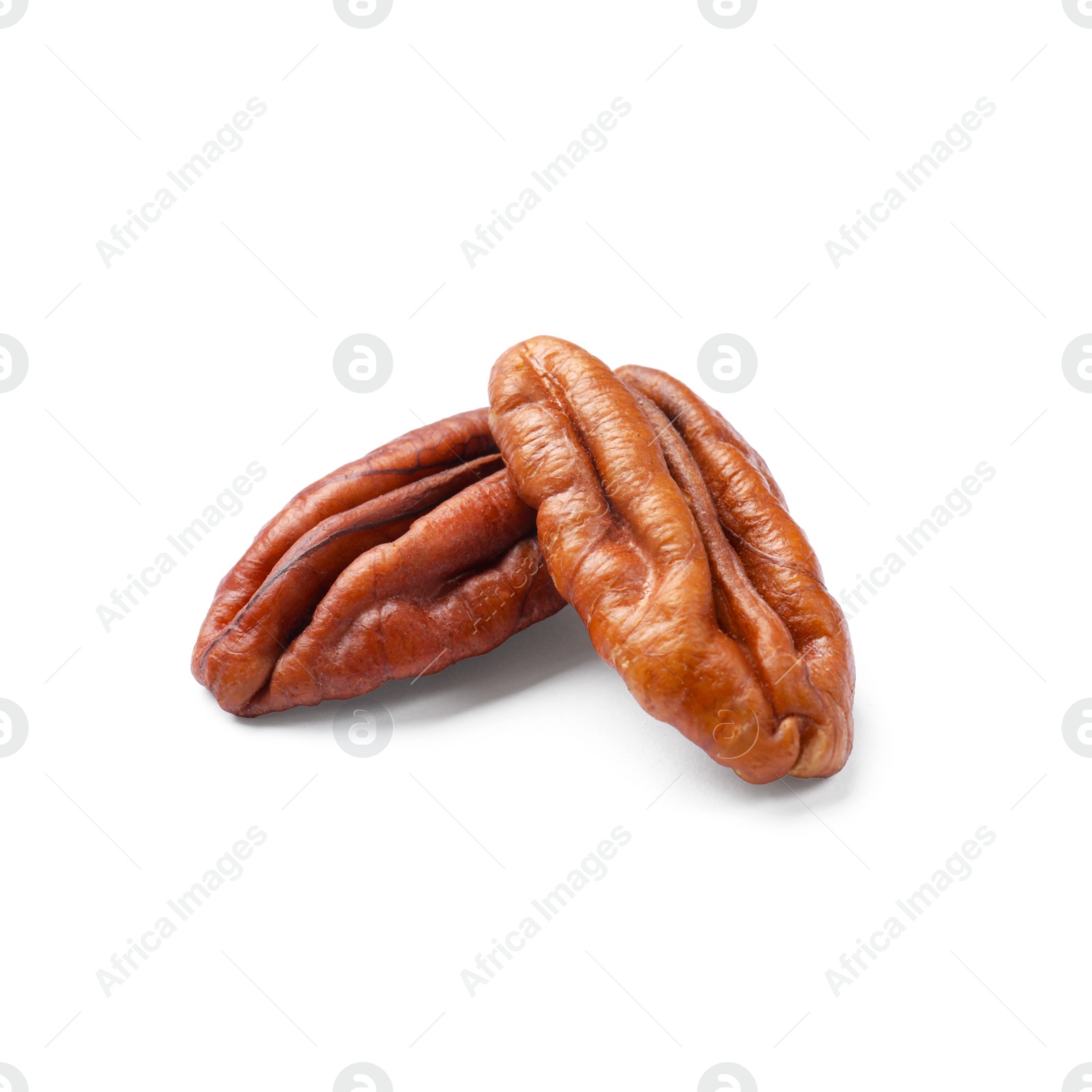 Photo of Two tasty pecan nuts isolated on white