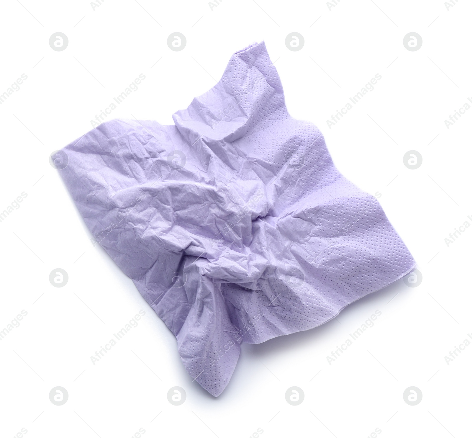 Photo of Crumpled paper napkin on white background, top view