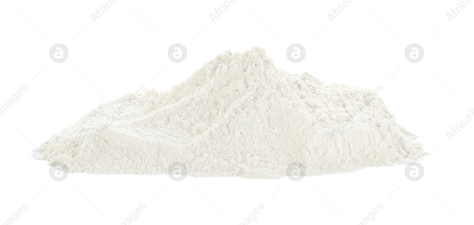 Photo of Pile of organic flour isolated on white