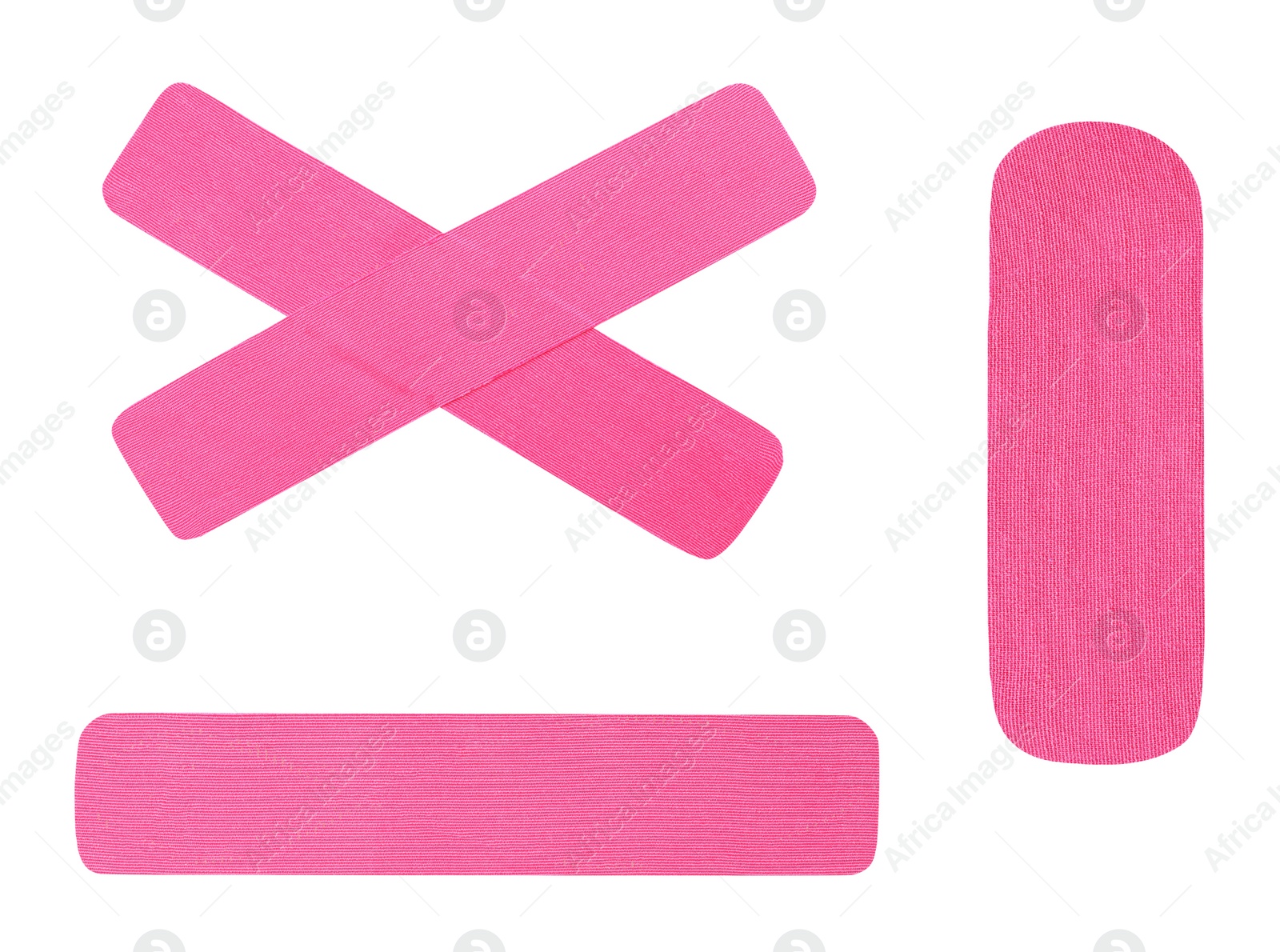 Image of Set with pink kinesio tapes on white background