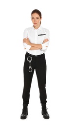 Female security guard in uniform on white background