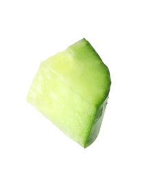 Cut fresh green cucumber on white background
