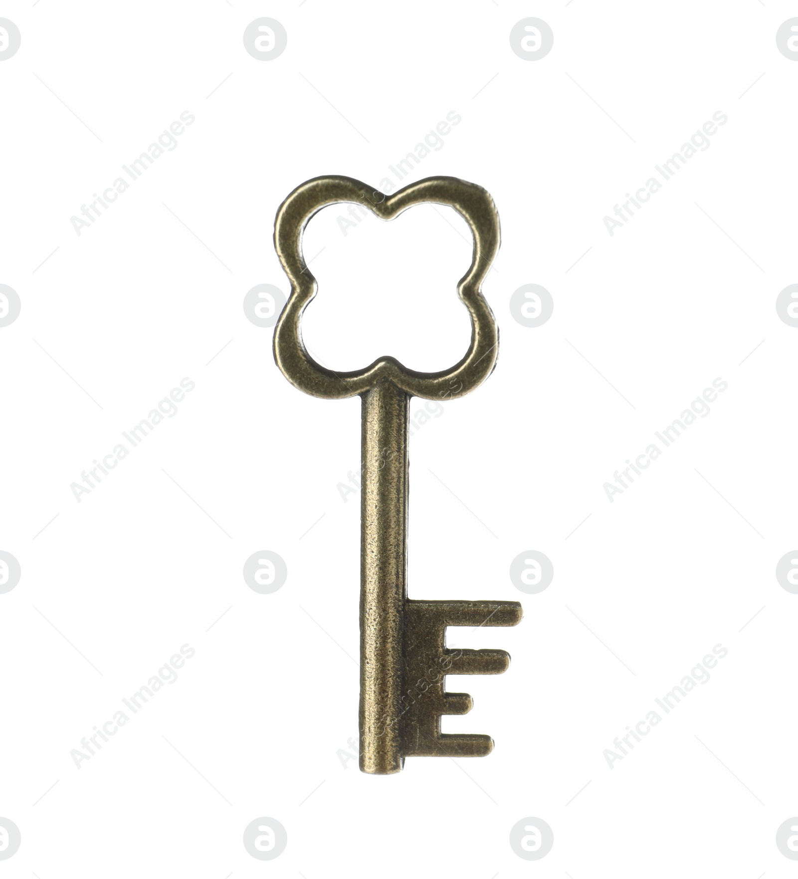 Photo of Bronze vintage ornate key on white background