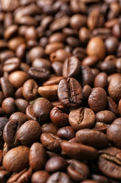 Aromatic roasted coffee beans, closeup