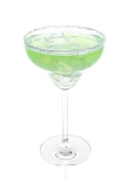 Delicious Margarita cocktail with ice cubes in glass isolated on white