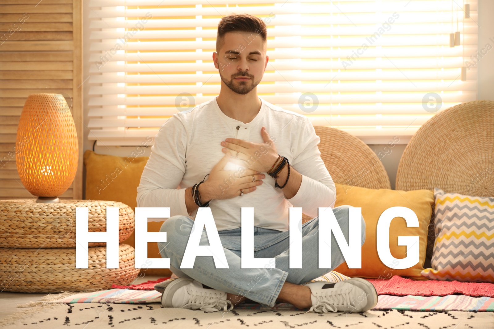 Image of Young man during self-healing session in therapy room