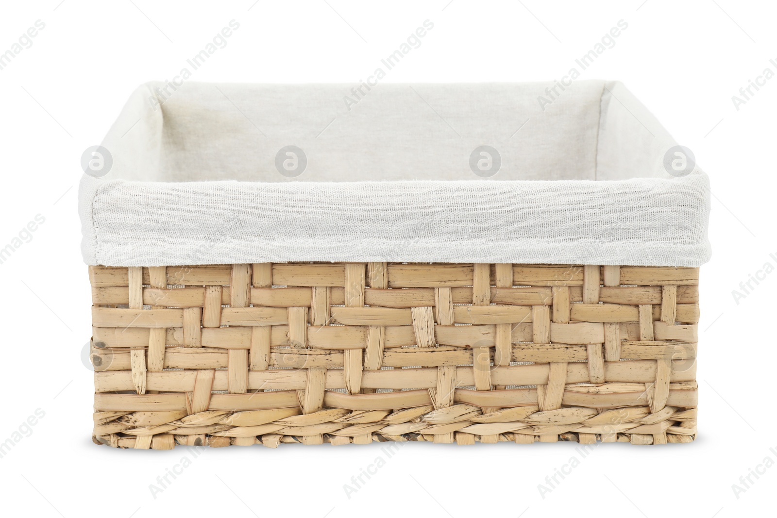 Photo of One empty wicker bread basket isolated on white