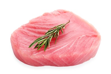 Raw tuna fillet with rosemary isolated on white