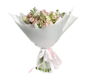 Beautiful bouquet of fresh flowers isolated on white