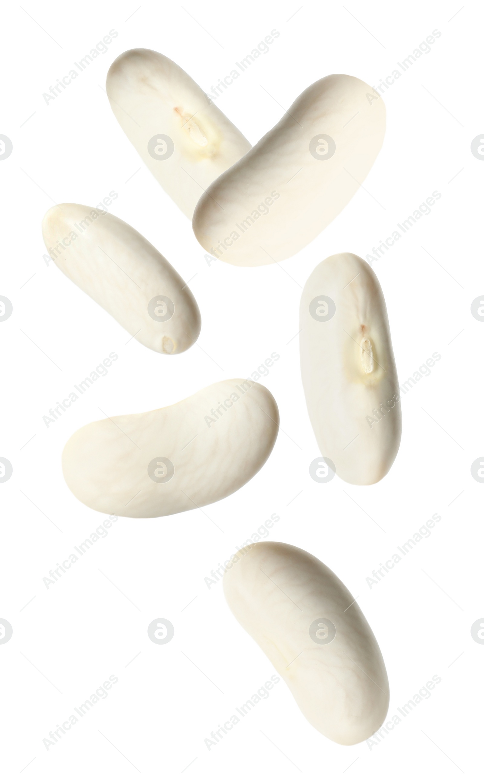 Image of Many beans falling on white background, vertical banner design. Vegan diet 