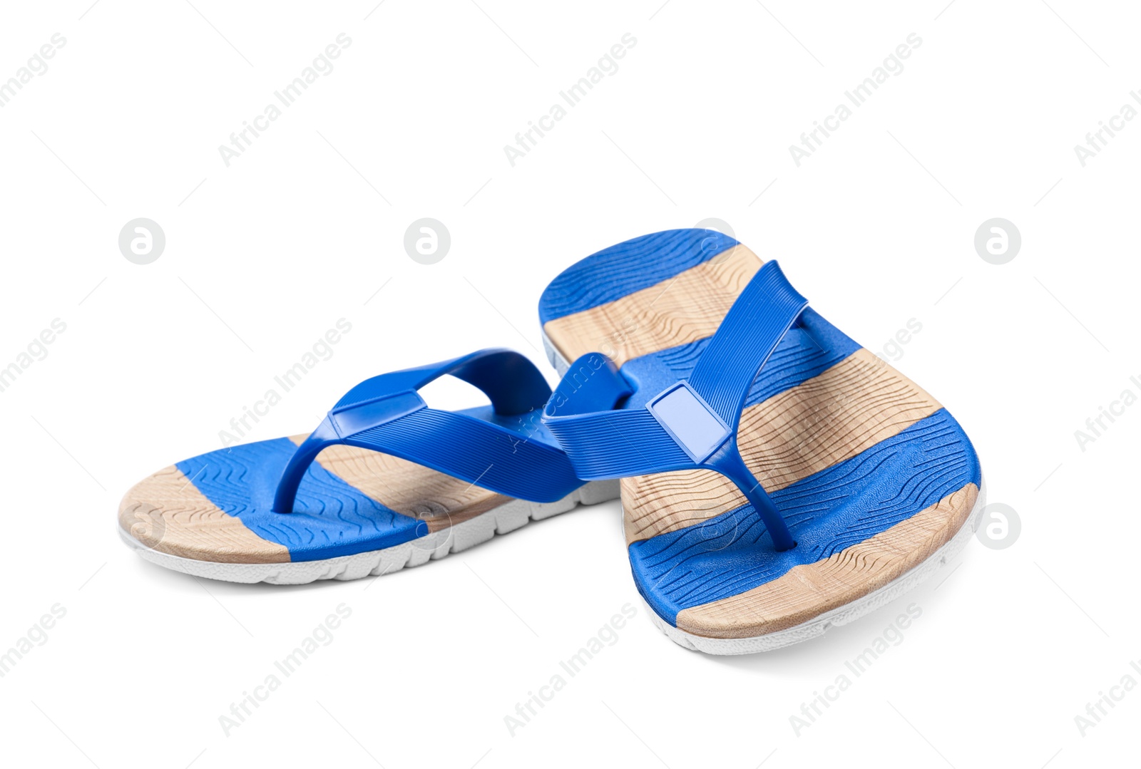 Photo of Pair of bright flip flops isolated on white