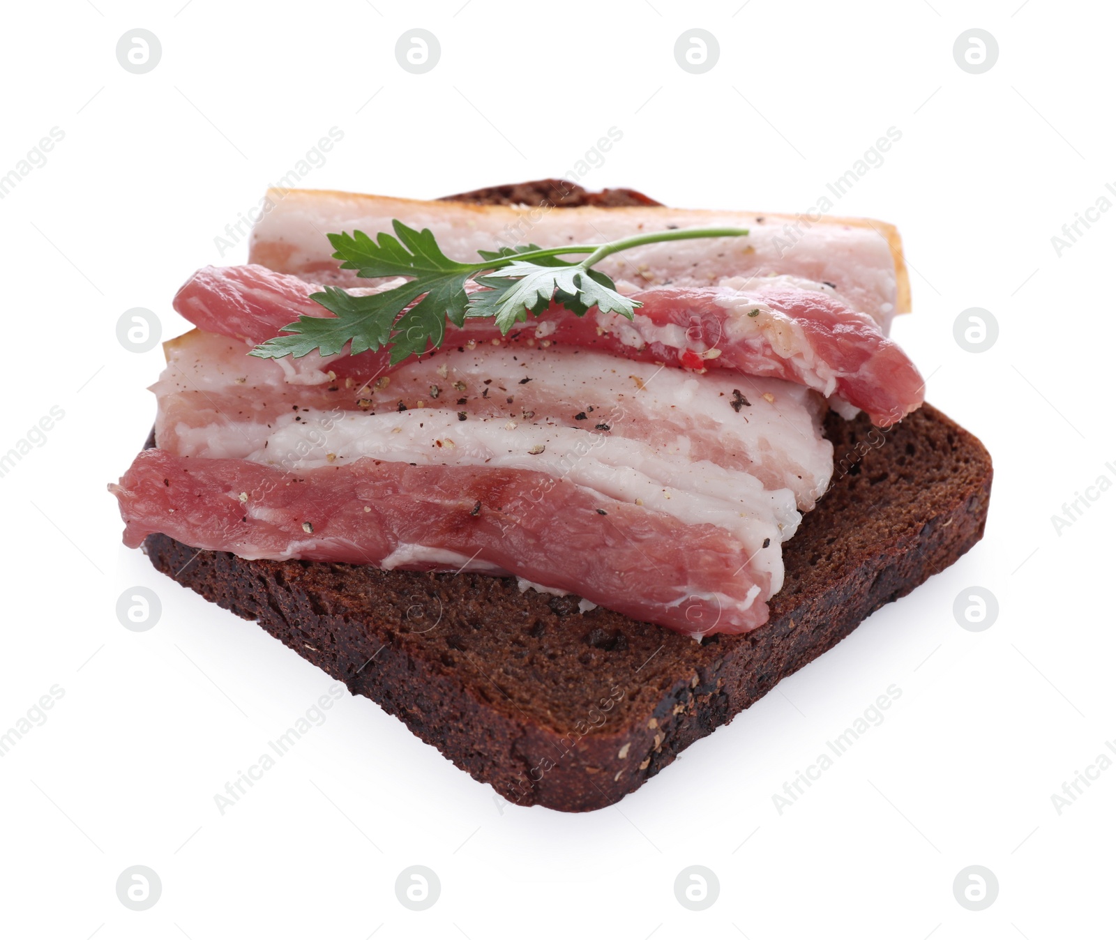 Photo of Sandwich with pork fatback isolated on white