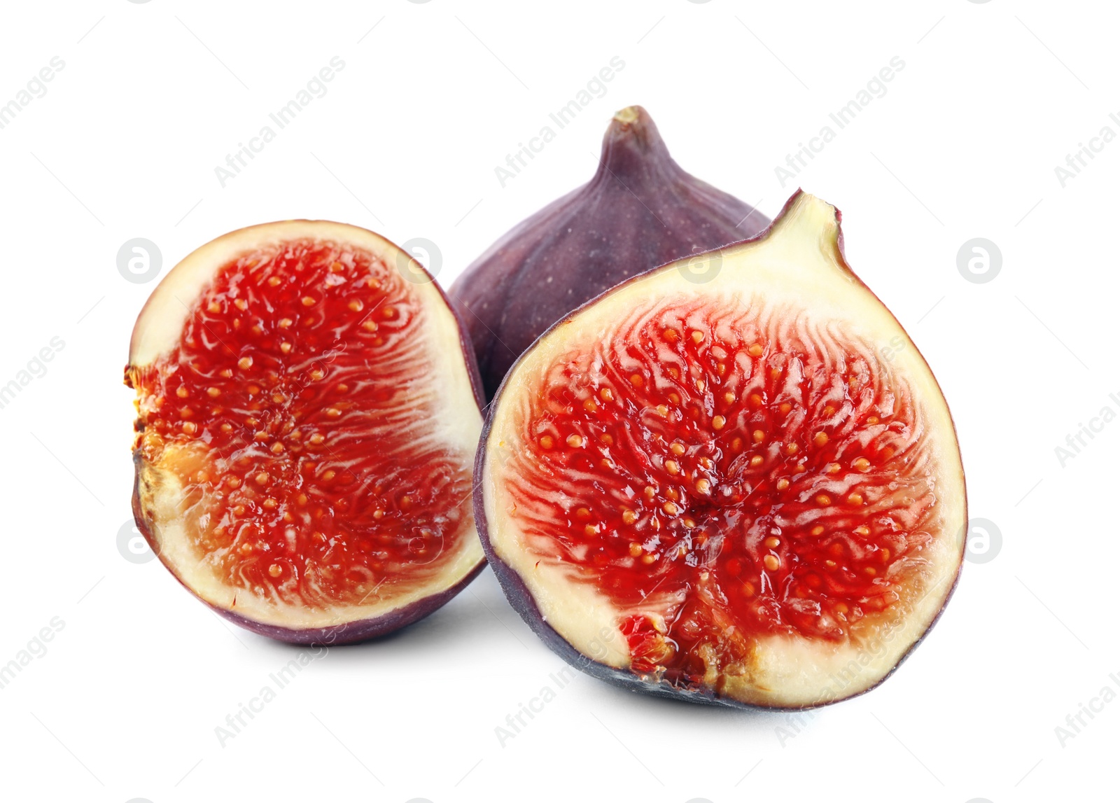 Photo of Tasty fresh fig fruits on white background