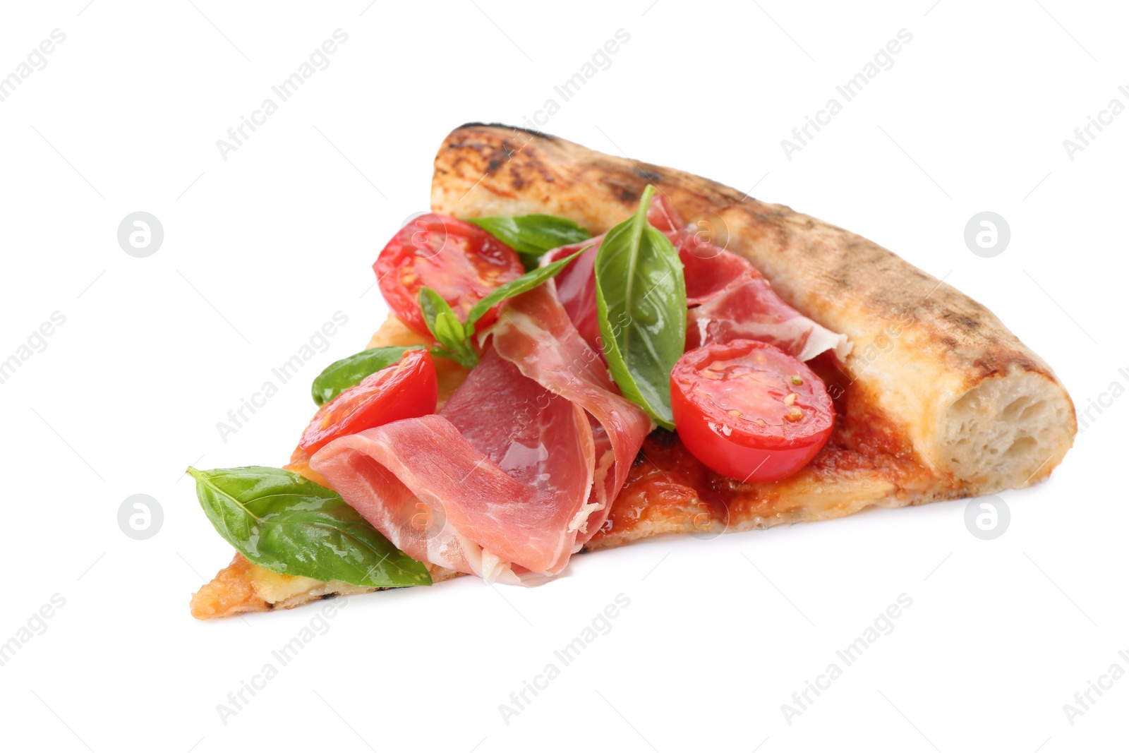 Photo of Slice of delicious pizza isolated on white