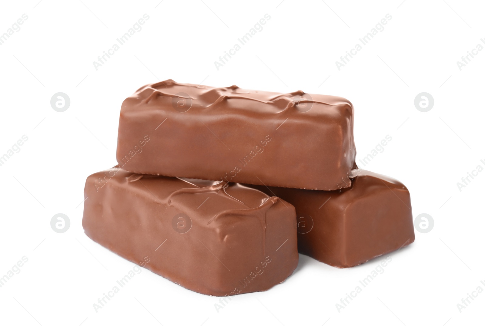 Photo of Delicious sweet chocolate bars isolated on white