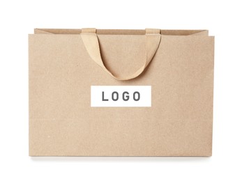 Paper shopping bag with logo on white background