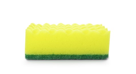 Yellow cleaning sponge with abrasive green scourer isolated on white