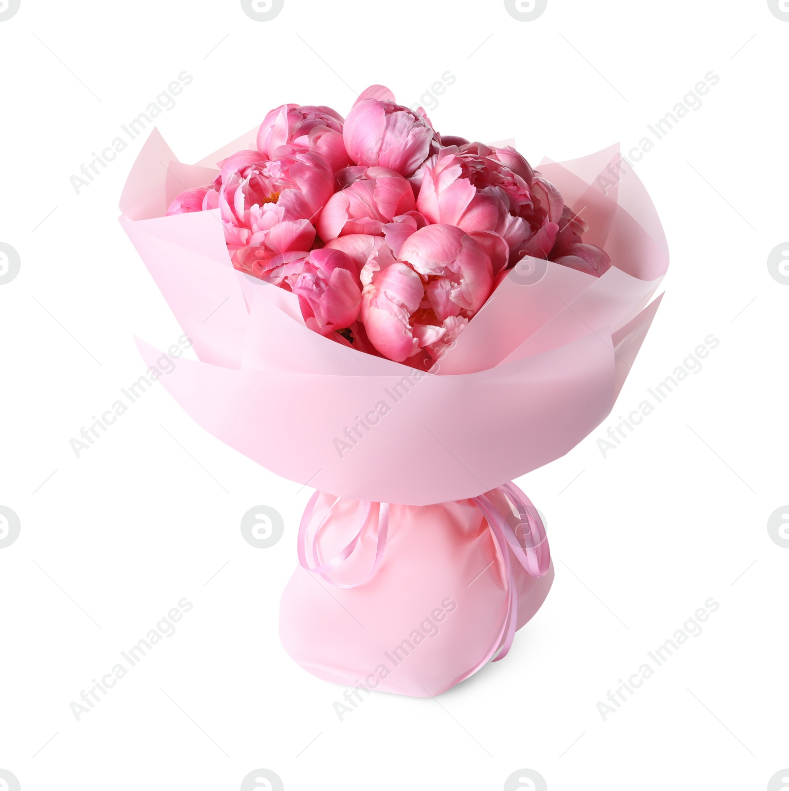 Photo of Beautiful bouquet of pink peonies isolated on white