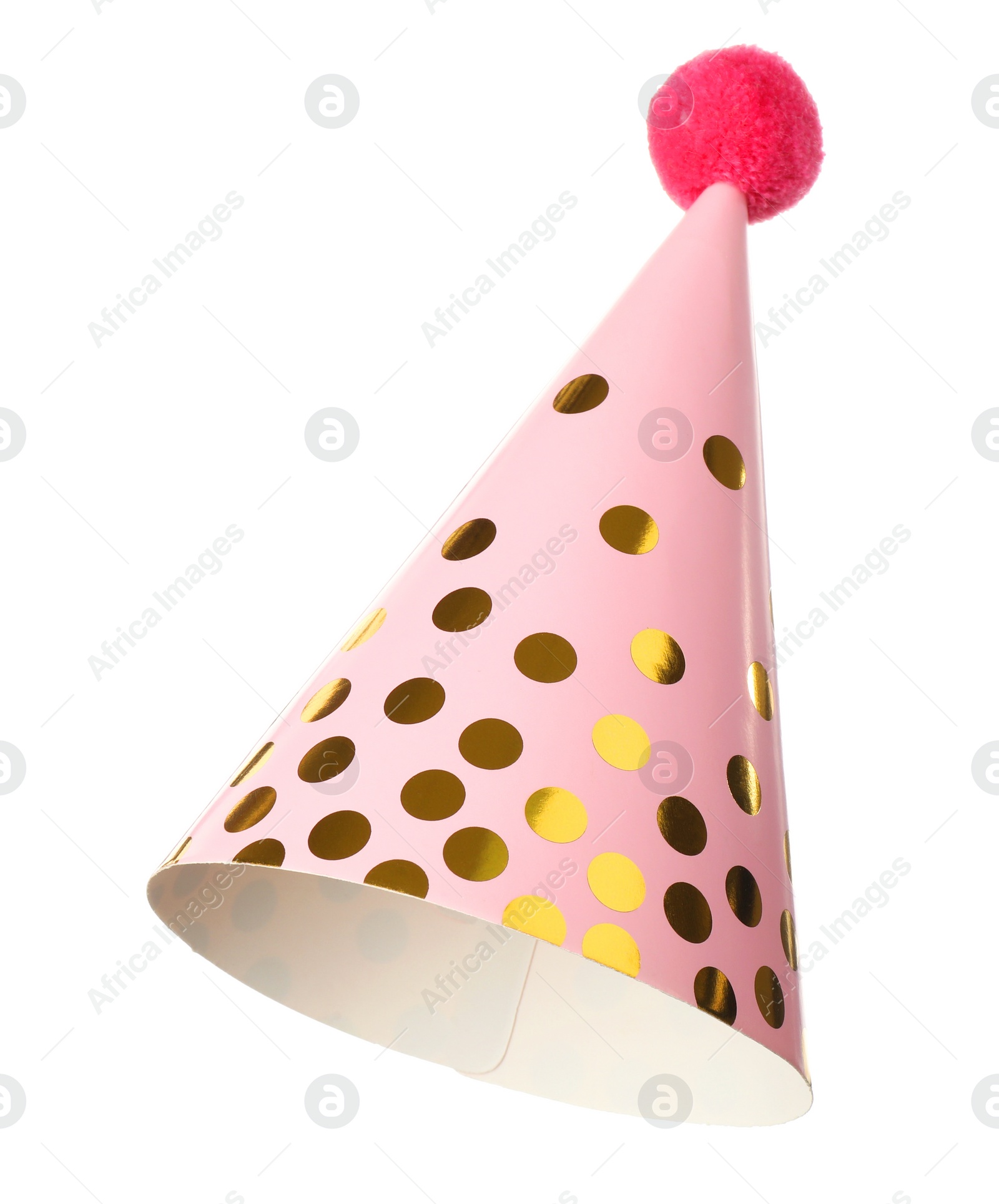 Photo of One pink party hat isolated on white