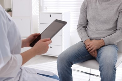 Man having appointment with STD specialist in clinic, closeup