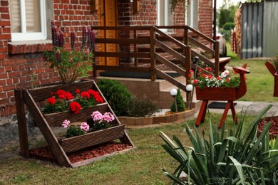 Beautiful backyard with blooming flowers and shrubs