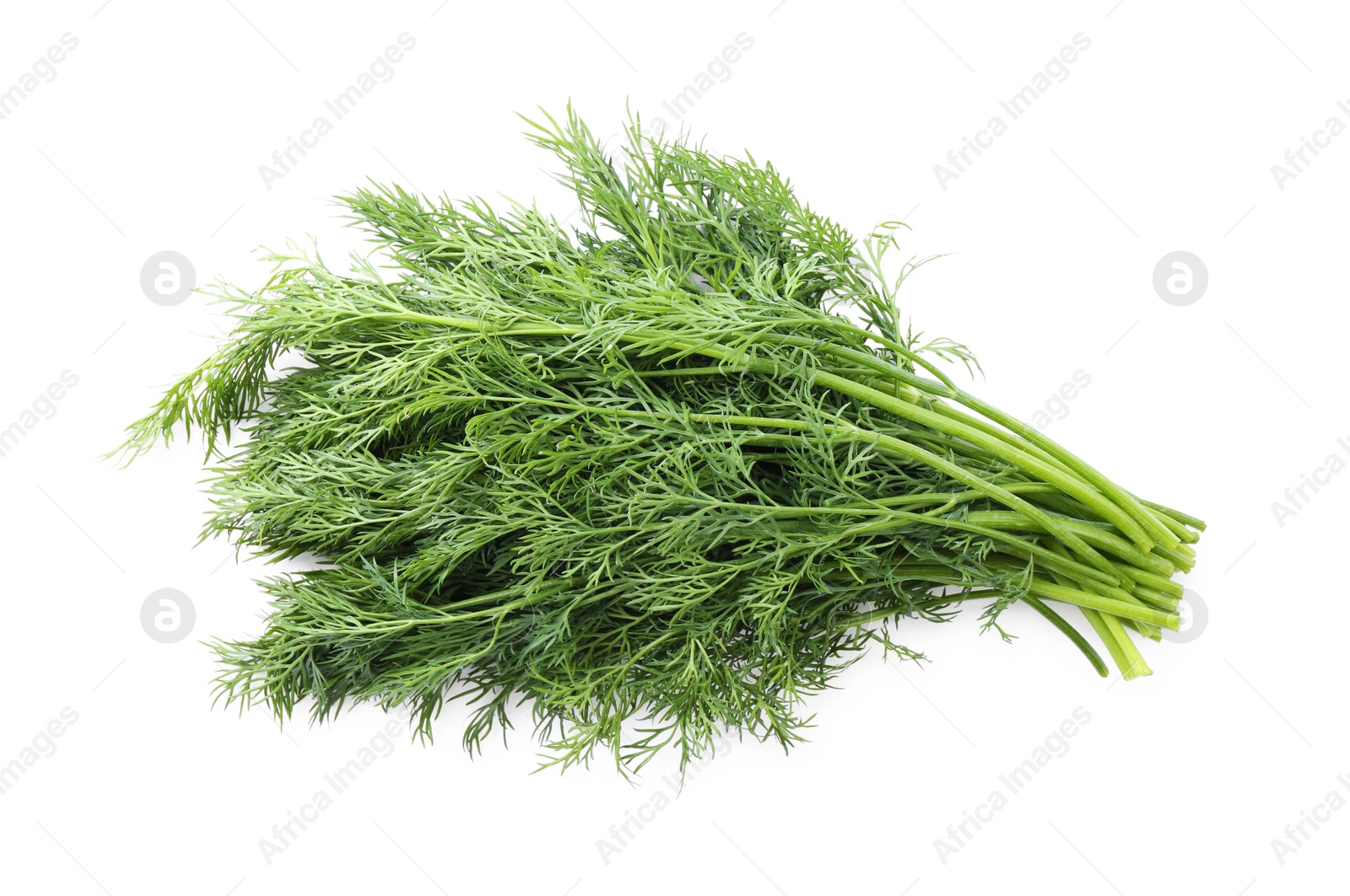 Photo of Fresh green dill branches isolated on white, above view