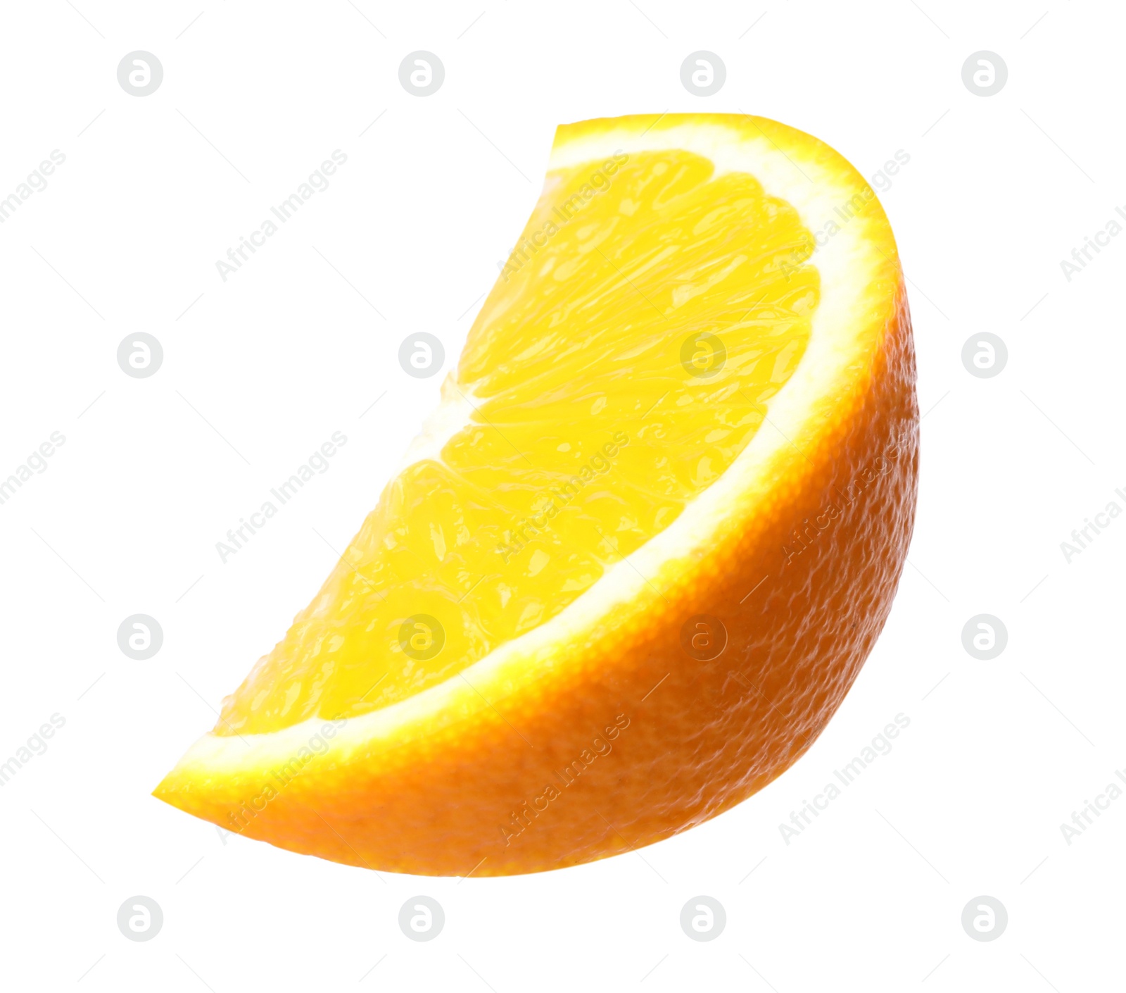 Photo of Slice of ripe orange on white background