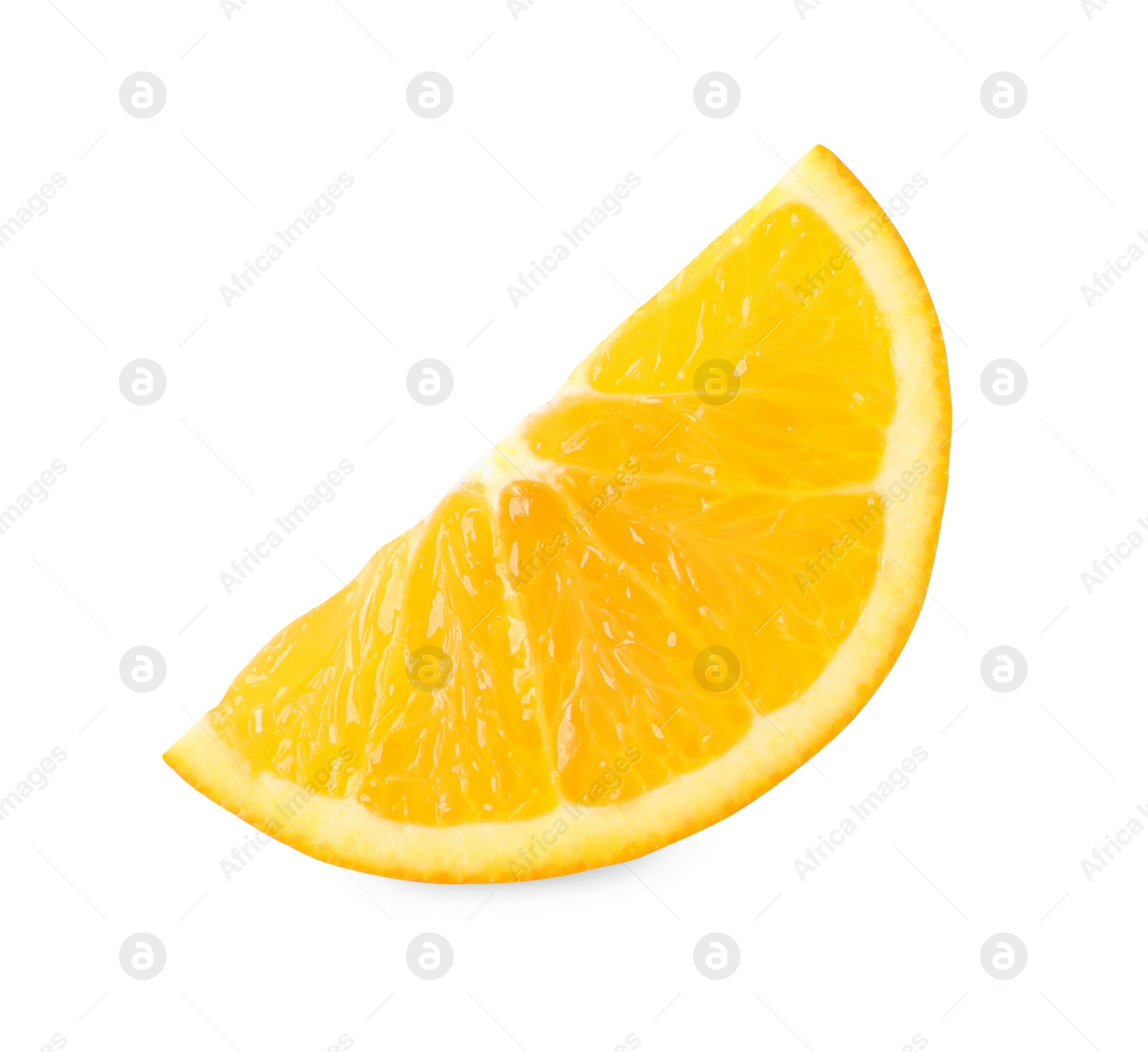 Photo of Citrus fruit. Slice of fresh orange isolated on white